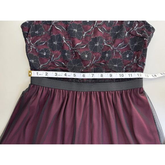 VTG Y2K Womens Lace Tulle Dress 3 Burgundy Black Whimsigoth Mall Goth Fairycore - Picture 6 of 14